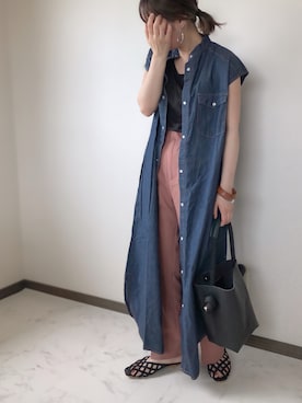 「シェリーアイランド」｜「アイテム（スラックス）」を使った、uaさん（レディース・153cm）の夏コーディネート