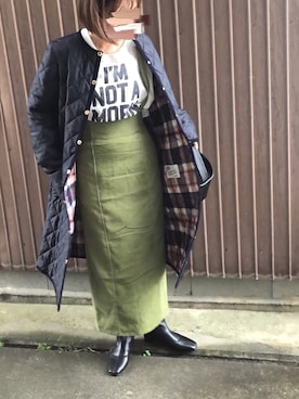 「Traditional Weatherwear」｜「アイテム（ノーカラーコート）」を使った、uaさん（レディース・153cm）の秋コーディネート