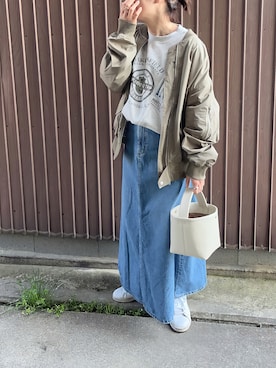 「はじめましてコーデ」｜「アイテム（MA-1）」を使った、uaさん（レディース・154cm）の春コーディネート