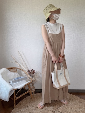 「ペーパーハット」｜「アイテム（オールインワン・サロペット）」を使った、uaさん（レディース・154cm）の夏コーディネート