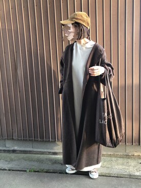「Ciena」｜「アイテム（ノーカラーコート）」を使った、uaさん（レディース・153cm）の秋コーディネート
