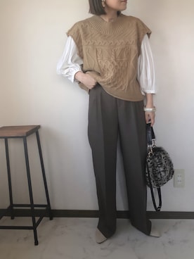 「クリスプ」｜「アイテム（スラックス）」を使った、uaさん（レディース・153cm）の秋コーディネート