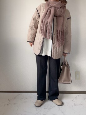 「AS KNOW AS plus（アズノゥアズプラス）のアイテム（ノーカラージャケット）」を使った、uaさん（レディース・153cm）の冬コーディネート
