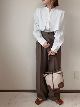 「RODE SKO」｜「アイテム（スラックス）」を使った、uaさん（レディース・153cm）の冬コーディネート