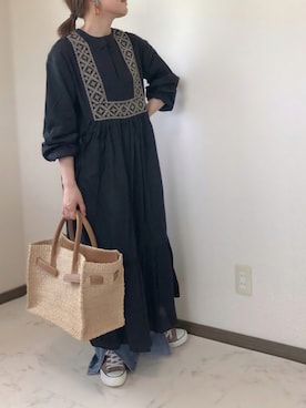 「SEA（シー）のアイテム（かごバッグ）」を使った、uaさん（レディース・153cm）の夏コーディネート