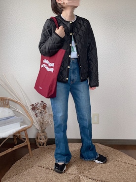 「EDWIN」｜「アイテム（ノーカラージャケット）」を使った、uaさん（レディース・154cm）の秋コーディネート