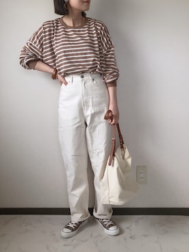 「ap retro（アプレトロ）のストレートデニムパンツ【ZOZO限定アイテム】（デニムパンツ）」を使った、uaさん（レディース・153cm）の秋コーディネート