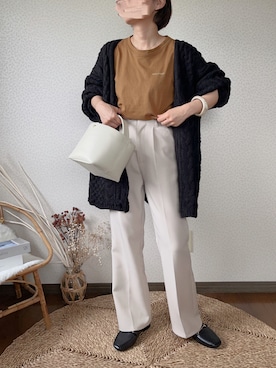「ケーブルカーディガン」｜「アイテム（アクセサリー）」を使った、uaさん（レディース・154cm）の秋コーディネート