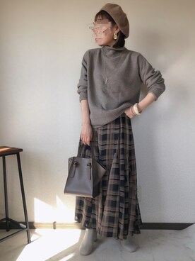 「niko and...（ニコアンド）のオリジナルカラーベレー【niko and ...】（ハンチング/ベレー帽）」を使った、uaさん（レディース・153cm）の秋コーディネート