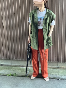 「VACANCY（ヴァカンシー）のシアーパイピングサンダル（サンダル）」を使った、uaさん（レディース・154cm）の夏コーディネート