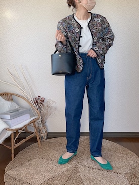 「EDWIN」｜「アイテム（ノーカラージャケット）」を使った、uaさん（レディース・154cm）の春コーディネート