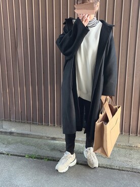 「Libra Cue（リブラ キュー）のアイテム（ステンカラーコート）」を使った、uaさん（レディース・153cm）の冬コーディネート