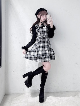 「アイテム（ハンチング/ベレー帽）」を使った、ももりりさん（レディース・156cm）の冬コーディネート