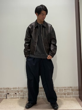 「アイテム（ライダースジャケット）」を使った、陽介さん（メンズ・170cm・20代）の冬コーディネート