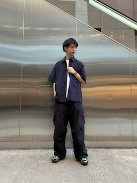 「ITEMS URBANRESEARCH（アイテムズ アーバンリサーチ）の『接触冷感/速乾/イージーケア』WINDY MESH ショートスリーブ シャツ（シャツ/ブラウス、ブルー系）」を使った、陽介さん（メンズ・170cm）の夏コーディネート