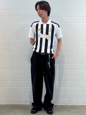 「adidas（アディダス）のユベントス 26/27 ホームジャージー/ アディダス adidas（Tシャツ/カットソー、ホワイト系）」を使った、TMさん（メンズ・167cm）の夏コーディネート