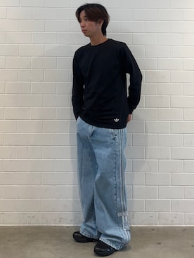 「adidas（アディダス）のメイドフォーユー 長袖Tシャツ / ロンT / アディダスオリジナルス adidas Originals（Tシャツ/カットソー、ブラック系）」を使った、TMさん（メンズ・167cm）の夏コーディネート