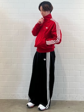「adidas（アディダス）のファイヤーバード トラックトップ / ジャージ / トラックジャケット / アディダスオリジナルス adidas Originals（ジャージ、レッド系）」を使った、TMさん（メンズ・167cm）の夏コーディネート