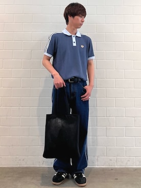 「adidas（アディダス）のクロシェ トート バッグ / アディダスオリジナルス adidas Originals（トートバッグ、ブラック系）」を使った、TMさん（メンズ・167cm）の春コーディネート