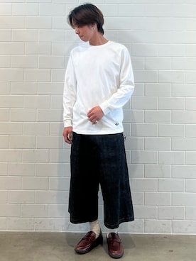 「adidas（アディダス）のメイドフォーユー 長袖Tシャツ / ロンT / アディダスオリジナルス adidas Originals（Tシャツ/カットソー、ホワイト系）」を使った、TMさん（メンズ・167cm）の夏コーディネート