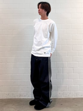 「adidas（アディダス）のアディミュール サンダル / Adimule Slides / アディダスオリジナルス adidas Originals（サンダル、ブラック系）」を使った、TMさん（メンズ・167cm）の夏コーディネート