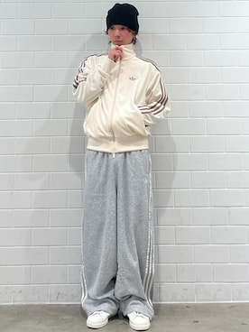 「アイテム（ジャージ、ホワイト系）」を使った、TMさん（メンズ・167cm）の秋コーディネート