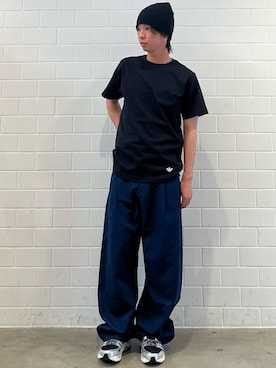 「adidas（アディダス）のジャパン メイドフォーユー 半袖Tシャツ / アディダスオリジナルス adidas Originals（Tシャツ/カットソー、ブラック系）」を使った、TMさん（メンズ・167cm）の夏コーディネート