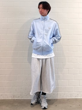 「adidas（アディダス）のファイヤーバード トラックトップ / ジャージ / トラックジャケット / アディダスオリジナルス adidas Originals（ジャージ、ブルー系）」を使った、TMさん（メンズ・167cm）の夏コーディネート