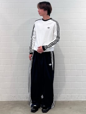 「adidas（アディダス）のスリーストライプス ロングスリーブ Tシャツ / ロンT / アディダスオリジナルス adidas Originals（Tシャツ/カットソー、ホワイト系）」を使った、TMさん（メンズ・167cm）の夏コーディネート