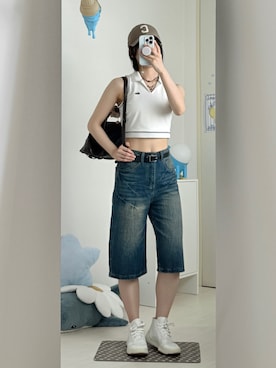 「LACOSTE（ラコステ）のアイテム」を使った、y0n0さん（レディース・165cm）の夏コーディネート