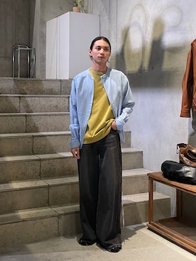 「Toironier（トワロニエ）のToironier/トワロニエ/No Collar Back Zip Shirts（シャツ/ブラウス、ブルー系）」を使った、shkzm04さん（メンズ・174cm）の秋コーディネート