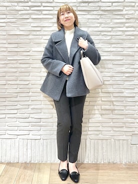 「アイテム（ピーコート、グレー系）」を使った、Hana...eさん（レディース・159cm）の冬コーディネート