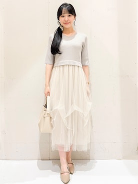「index（インデックス）の【軽量／2WAY】キーモチーフミドルトート（トートバッグ、ホワイト系）」を使った、Hinaさん（レディース・153cm）の夏コーディネート