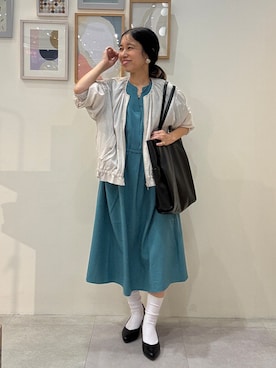 「SHOO・LA・RUE（シューラルー）の【S-LL】軽やかな シアーライトブルゾン（ブルゾン、ベージュ系）」を使った、たけぴさん（レディース・150cm）の夏コーディネート