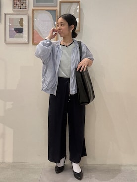 「SHOO・LA・RUE（シューラルー）の【S-LL】軽やかな シアーライトブルゾン（ブルゾン、ブルー系）」を使った、たけぴさん（レディース・150cm）の夏コーディネート