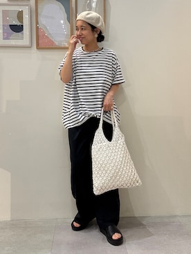 「SHOO・LA・RUE（シューラルー）の◆【ひんやり/洗濯機可/S-LL】インしてる風 フロントタックデザインTシャツ（Tシャツ/カットソー、ホワイト系）」を使った、たけぴさん（レディース・150cm）の夏コーディネート