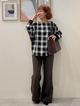 「SHOO・LA・RUE（シューラルー）の【着丈選べる/洗濯後しわになりにくい】インせず着られる ドルマンブラウス（シャツ/ブラウス、グレー系）」を使った、たけぴさん（レディース・150cm）の秋コーディネート