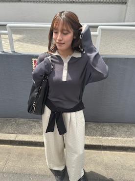 「Lutim by u（ルチバイユー）のソフトコントラストポロニットトップス（ニット/セーター、イエロー系）」を使った、lutimbyuさん（レディース・155cm）の春コーディネート