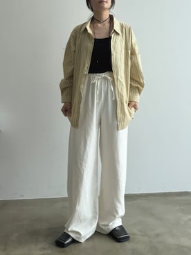 「Lutim by u（ルチバイユー）のWaist Spindle Easy Pants / ウエストスピンドルイージーパンツ（その他パンツ、ホワイト系）」を使った、lutimbyuさん（レディース・155cm）の春コーディネート