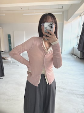 「Lutim by u（ルチバイユー）のドライリブシアードットボタンカーディガン（カーディガン/ボレロ、ホワイト系）」を使った、lutimbyuさん（レディース・155cm）の春コーディネート