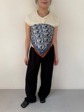 「Lutim by u（ルチバイユー）のWaist Spindle Easy Pants / ウエストスピンドルイージーパンツ（その他パンツ、ホワイト系）」を使った、lutimbyuさん（レディース・155cm）の春コーディネート