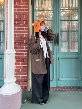 「Lutim by u（ルチバイユー）のOver shoulder jacket / オーバーショルダージャケット（テーラードジャケット、ブラウン系）」を使った、lutimbyuさん（レディース・155cm）の春コーディネート