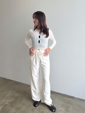 「Lutim by u（ルチバイユー）のWaist Spindle Easy Pants / ウエストスピンドルイージーパンツ（その他パンツ、ホワイト系）」を使った、lutimbyuさん（レディース・155cm）の春コーディネート