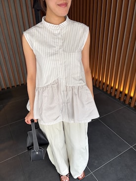 「Lutim by u（ルチバイユー）のワイドバギーチノパンツ（チノパンツ、ホワイト系）」を使った、lutimbyuさん（レディース・154cm）の夏コーディネート