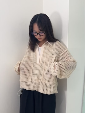 「Lutim by u（ルチバイユー）のメッシュ2WAYシルエットポロトップス（Tシャツ/カットソー、ベージュ系）」を使った、lutimbyuさん（レディース・155cm）の春コーディネート