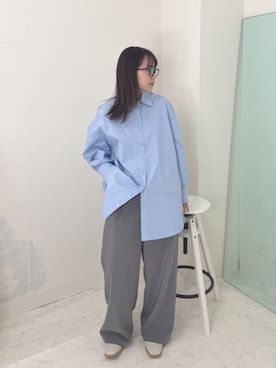 「Lutim by u（ルチバイユー）のラグランスリーブオーバーシルエットシャツ（シャツ/ブラウス、ブルー系）」を使った、lutimbyuさん（レディース・155cm）の春コーディネート