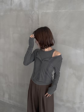 「Lutim by u（ルチバイユー）のLayered multi rib ensemble / レイヤードマルチリブアンサンブル（アンサンブル、グレー系）」を使った、lutimbyuさん（レディース・155cm）の春コーディネート