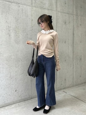 「Lutim by u（ルチバイユー）のフェイクレザー2WAYコンバーチブルバッグ（バックパック/リュック、ブラック系）」を使った、lutimbyuさん（レディース・155cm）の春コーディネート