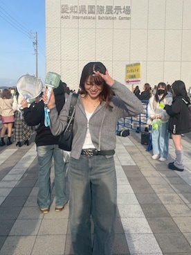 「Lutim by u（ルチバイユー）のHood knit zip up / フードニットジップアップ（パーカー、グレー系）」を使った、lutimbyuさん（レディース・155cm）の春コーディネート