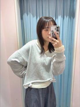 「Lutim by u（ルチバイユー）のドライリブシアーフーディーティー（その他トップス、ホワイト系）」を使った、lutimbyuさん（レディース・155cm）の春コーディネート